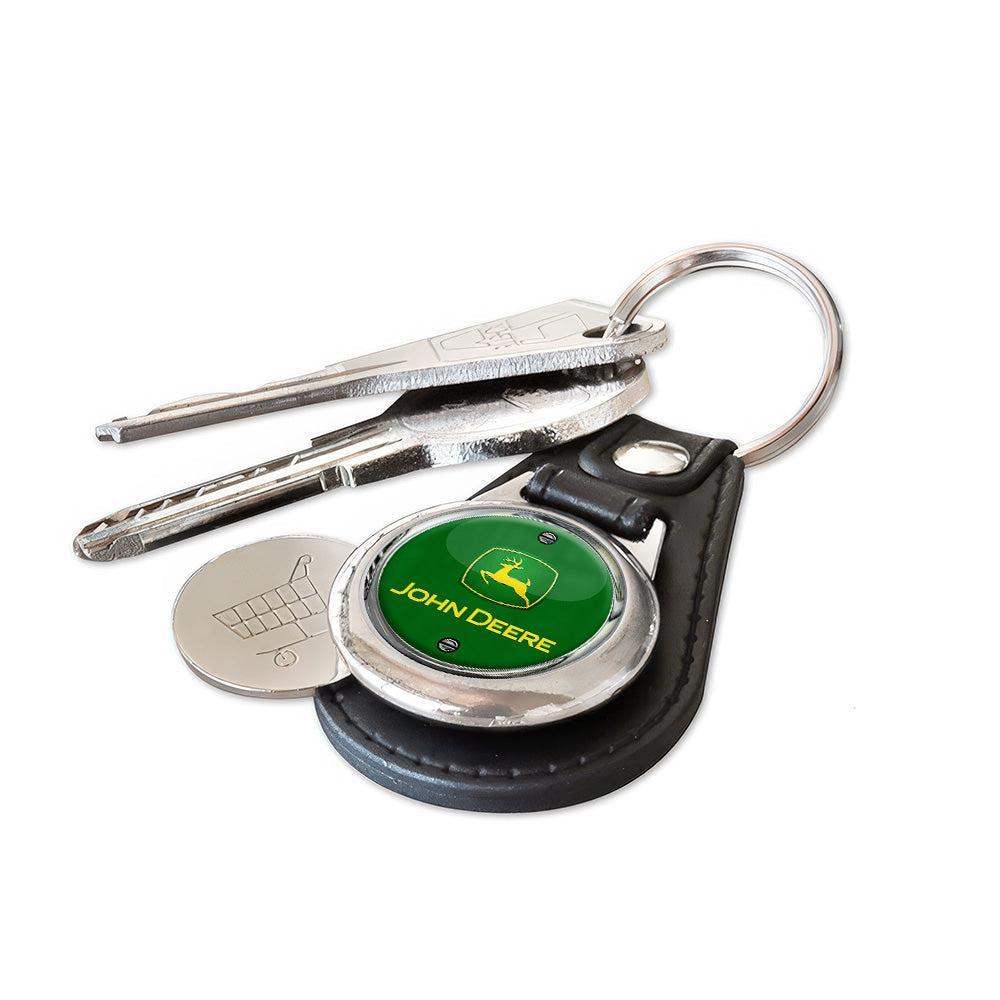 John Deere - Nøglering med Indkøbsvognsmønt – Metal & Kunstlæder-Nøglering-John Deere-Garage Culture Shop- garage - man cave - merchandise