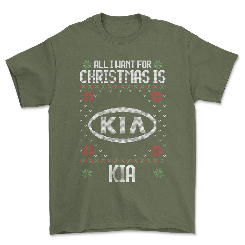 KIA - All I Want For Christmas - Unisex T-Shirt , Bomuld-Beklædning-KIA-Grøn Militær-S-Forside-Garage Culture Shop- garage - man cave - merchandise