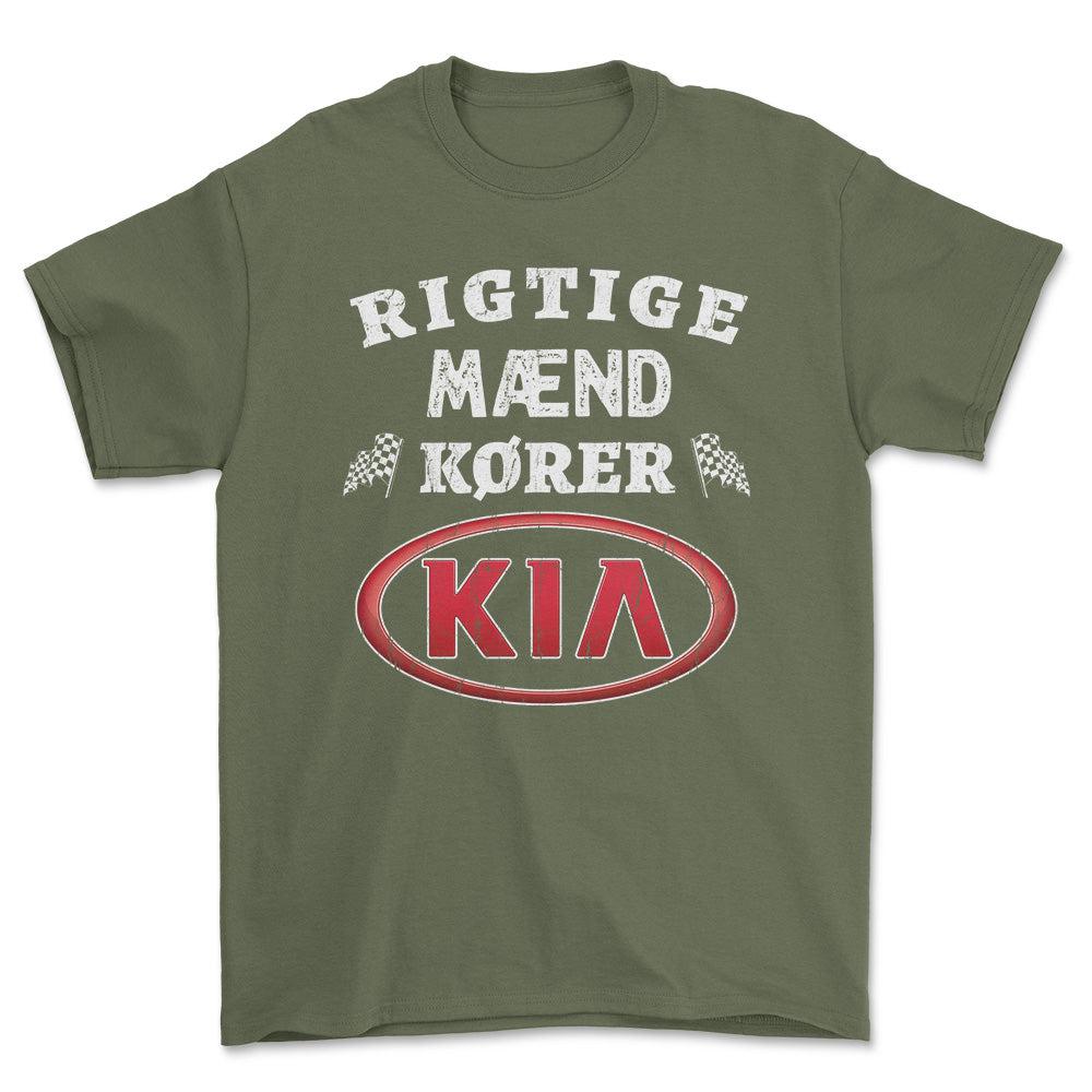KIA Rigtige Mænd Kører - Unisex T-Shirt , Bomuld-Beklædning-KIA-Grøn Militær-S-Forside-Garage Culture Shop- garage - man cave - merchandise