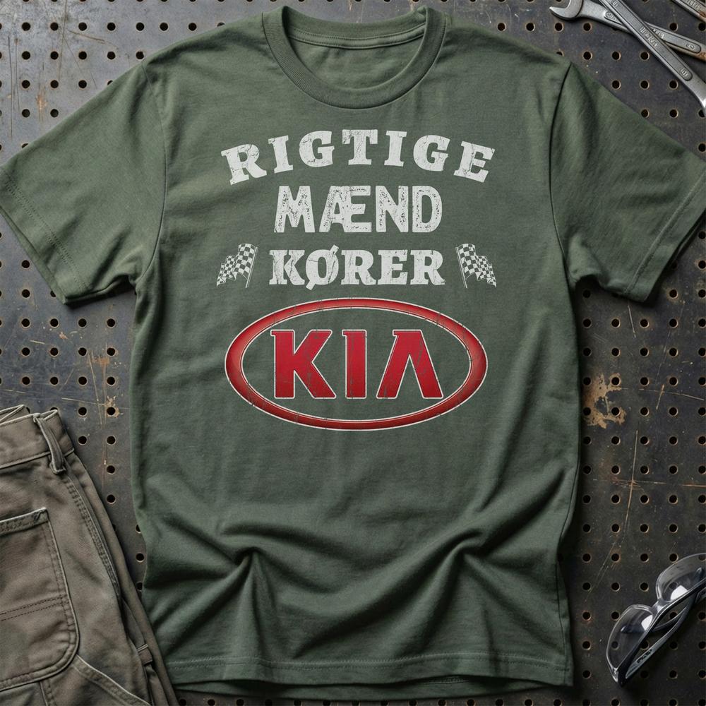 KIA Rigtige Mænd Kører - Unisex T-Shirt , Bomuld-Beklædning-KIA-Grøn Militær-S-Garage Culture Shop- garage - man cave - merchandise