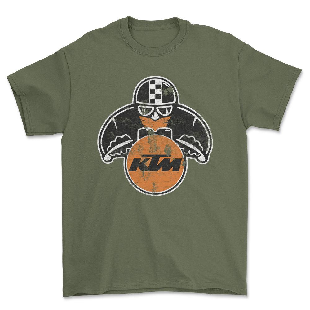 KTM Biker Vintage Style Unisex T-Shirt , Bomuld-Beklædning-KTM-Grøn Militær-S-Forside-Garage Culture Shop- garage - man cave - merchandise
