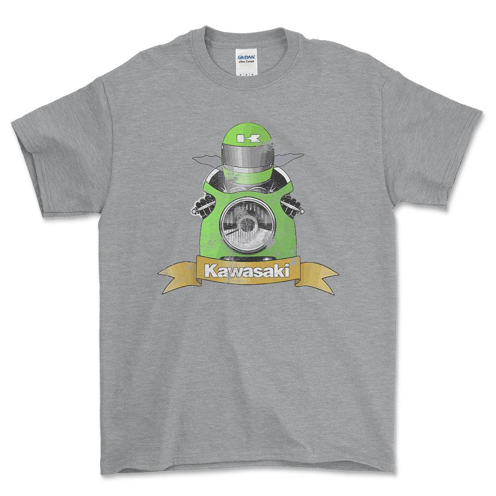 Kawasaki Biker Vintage Style Unisex T-Shirt , Bomuld-Beklædning-Kawasaki-Grå Sport-S-Forside-Garage Culture Shop- garage - man cave - merchandise