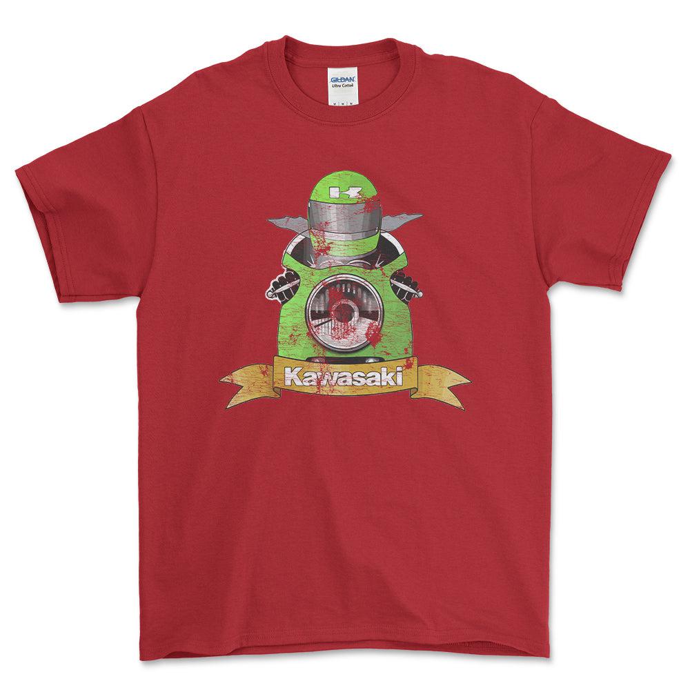 Kawasaki Biker Vintage Style Unisex T-Shirt , Bomuld-Beklædning-Kawasaki-Rød-S-Forside-Garage Culture Shop- garage - man cave - merchandise