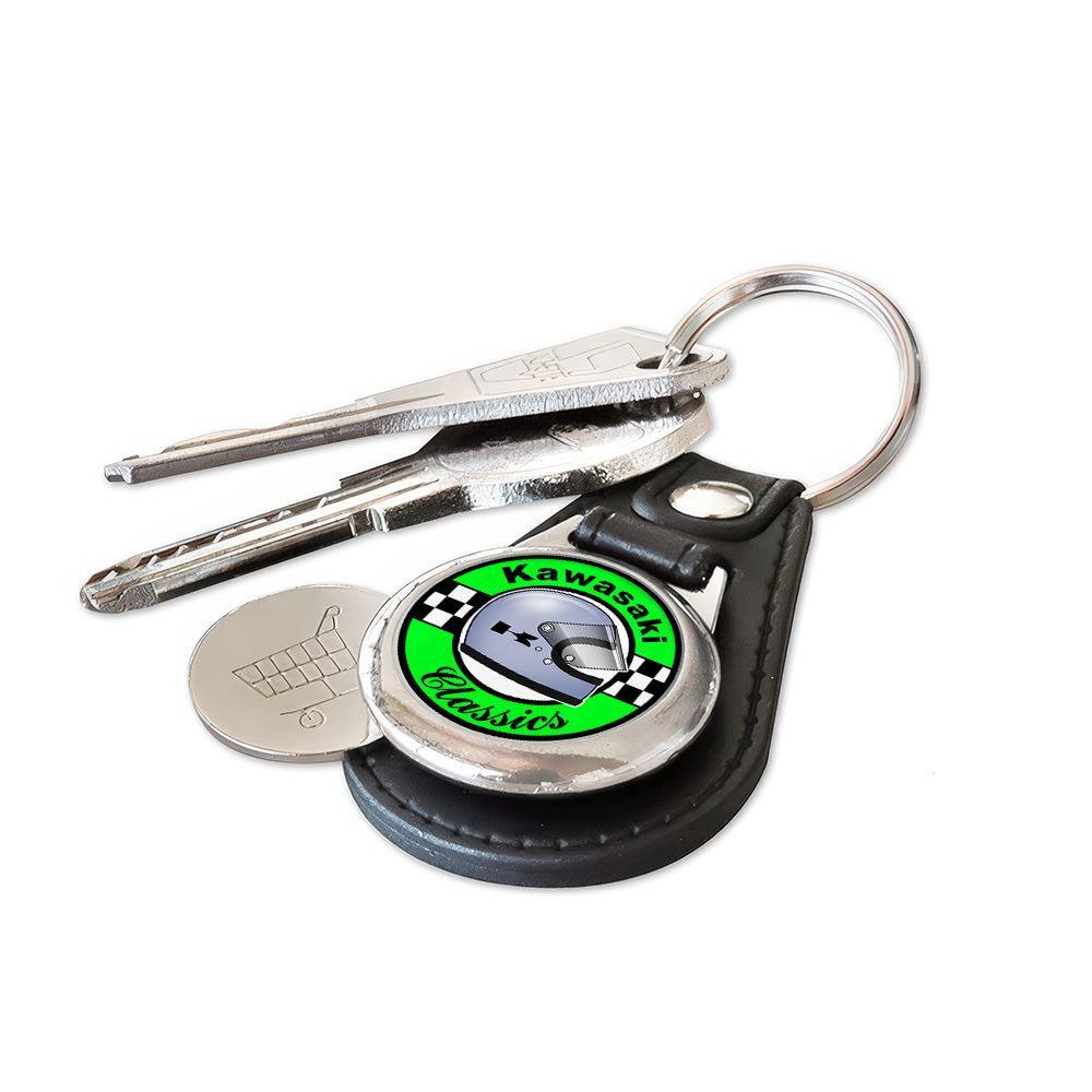 Kawasaki Classics - Nøglering med Indkøbsvognsmønt – Metal & Kunstlæder-Nøglering-Kawasaki-Garage Culture Shop- garage - man cave - merchandise