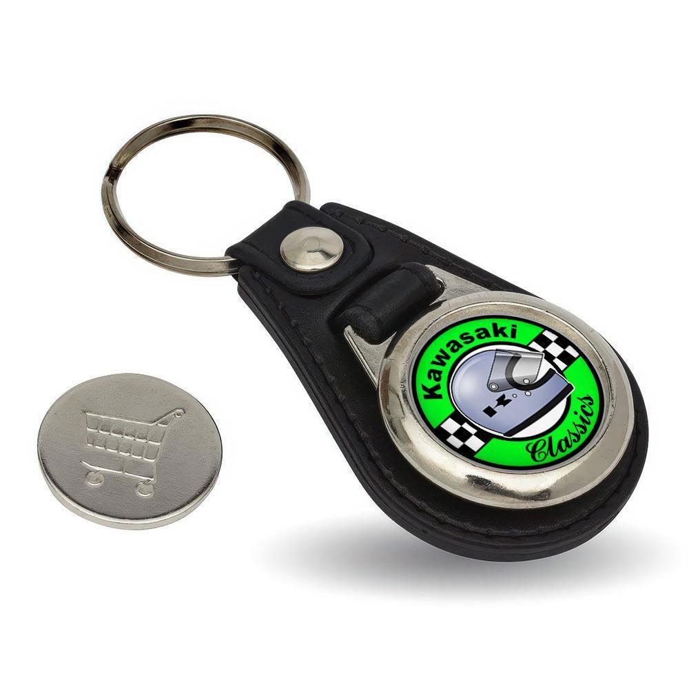 Kawasaki Classics - Nøglering med Indkøbsvognsmønt – Metal & Kunstlæder-Nøglering-Kawasaki-Garage Culture Shop- garage - man cave - merchandise