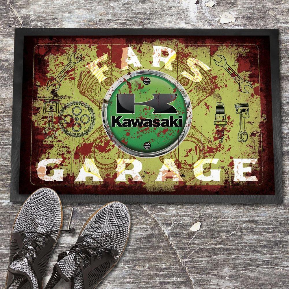 Kawasaki Fars Garage Vintage Skilte, Musemåtte, Dørmåtte , Plakat-Skilte-Kawasaki-Garage Culture Shop- garage - man cave - merchandise