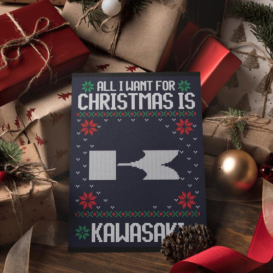Kawasaki Juleskilte All I Want For Christmas Is Skilte, Musemåtte, Dørmåtte , Plakat-Skilte-Kawasaki-Garage Culture Shop- garage - man cave - merchandise