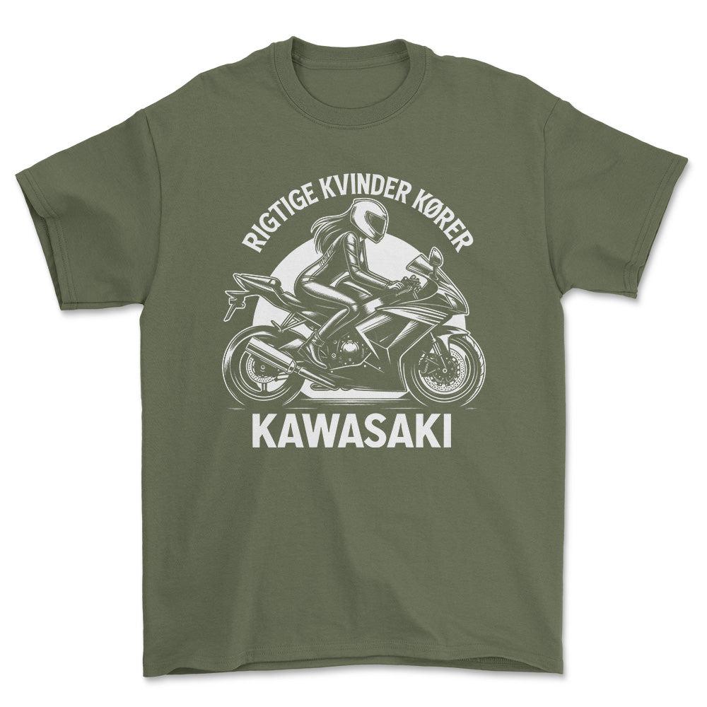 Kawasaki Rigtige Kvinder Kører Kawasaki - Unisex T-Shirt , Bomuld-Beklædning-Kawasaki-Garage Culture Shop- garage - man cave - merchandise