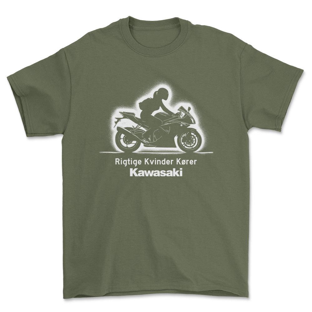 Kawasaki Rigtige Kvinder Kører - Unisex T-Shirt , Bomuld-Beklædning-Kawasaki-Garage Culture Shop- garage - man cave - merchandise