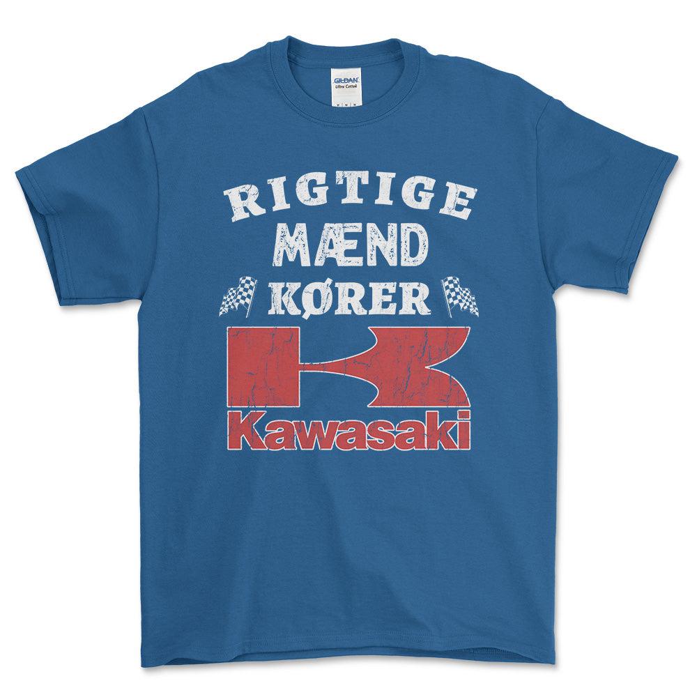 Kawasaki Rigtige Mænd Kører - Unisex T-Shirt , Bomuld-Beklædning-Kawasaki-Blå Royal-S-Forside-Garage Culture Shop- garage - man cave - merchandise