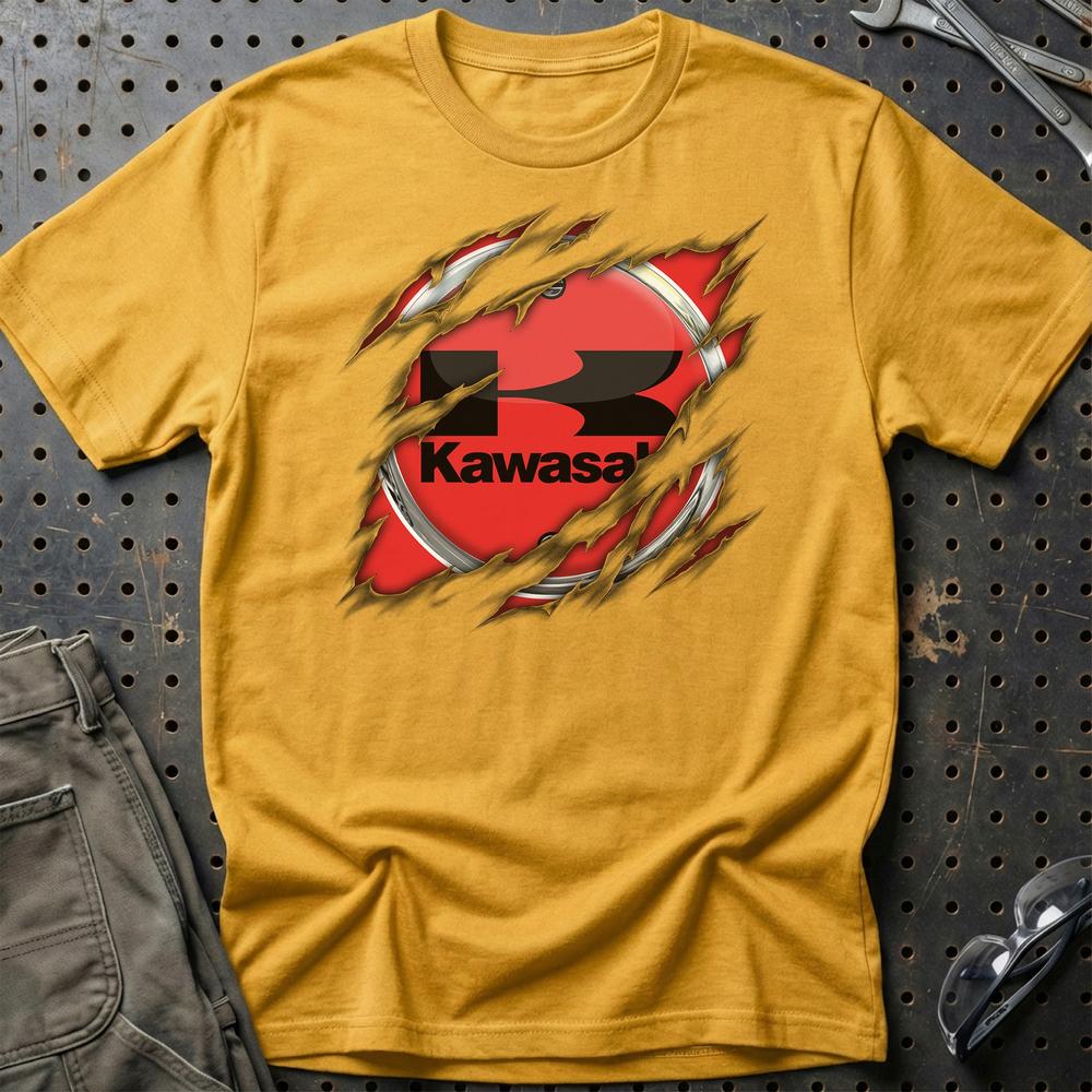 Kawasaki Ripped Unisex T-Shirt , Bomuld-Beklædning-Kawasaki-Guld-S-Garage Culture Shop- garage - man cave - merchandise