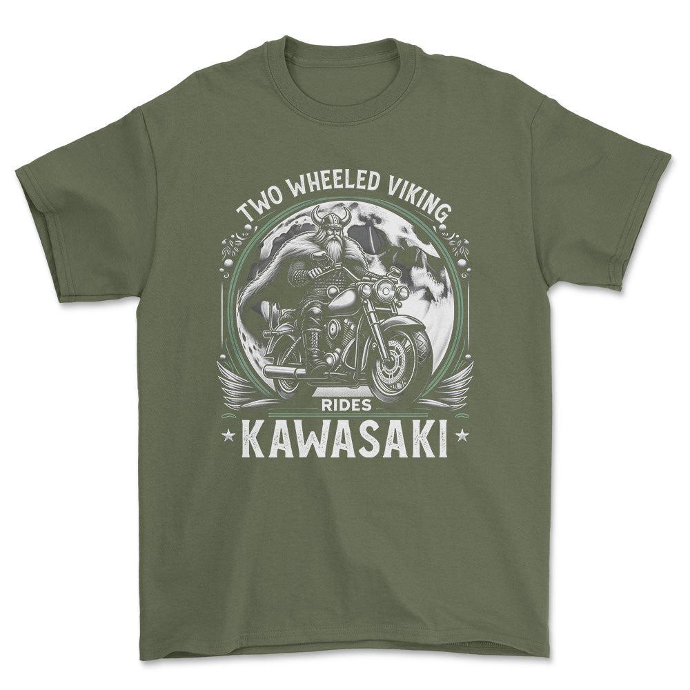 Kawasaki Two Wheeled Viking Rides Kawasaki - Unisex T-Shirt , Bomuld-Beklædning-Kawasaki-Garage Culture Shop- garage - man cave - merchandise