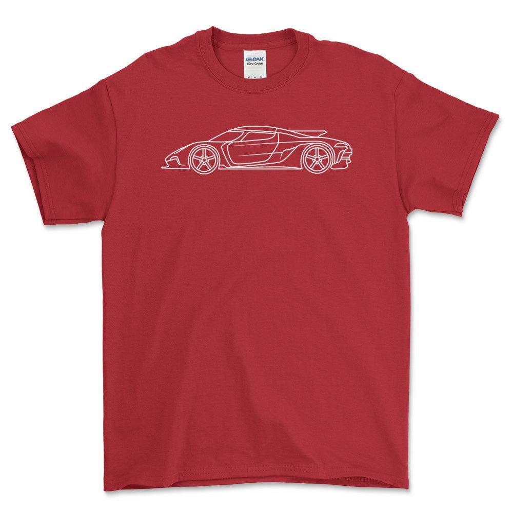 Koenigsegg Jesko Outline - Unisex T-Shirt , Bomuld-Beklædning-Koenigsegg-Rød-S-Forside-Garage Culture Shop- garage - man cave - merchandise