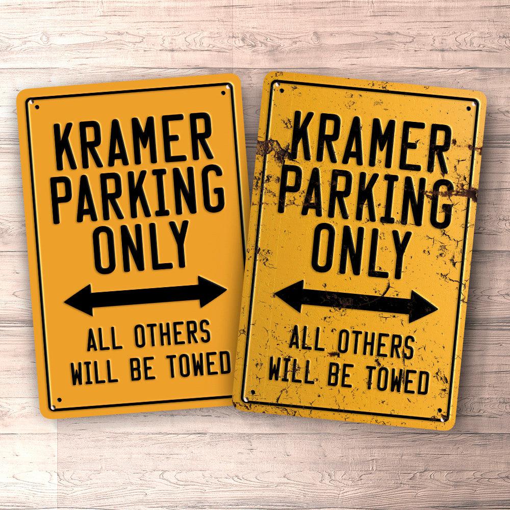 Kramer Parking Only Skilte, Musemåtte, Dørmåtte , Plakat-Parking skilte-Kramer-Garage Culture Shop- garage - man cave - merchandise