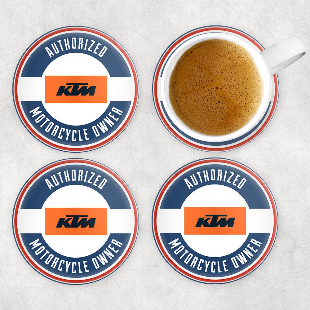 Ktm Authorized Motorcycle Owner, Runde Skilte , Musemåtte Rundt , Kop Underlag, Underlagssæt-Runde Skilte-KTM-Garage Culture Shop- garage - man cave - merchandise