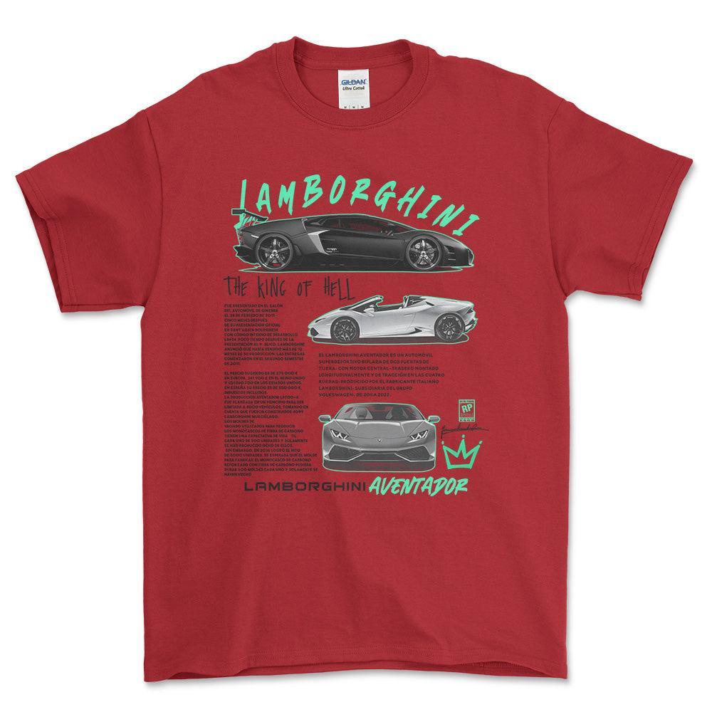 Lamborghini Aventador - Unisex T-Shirt , Bomuld-Beklædning-Lamborghini-Rød-S-Forside-Garage Culture Shop- garage - man cave - merchandise