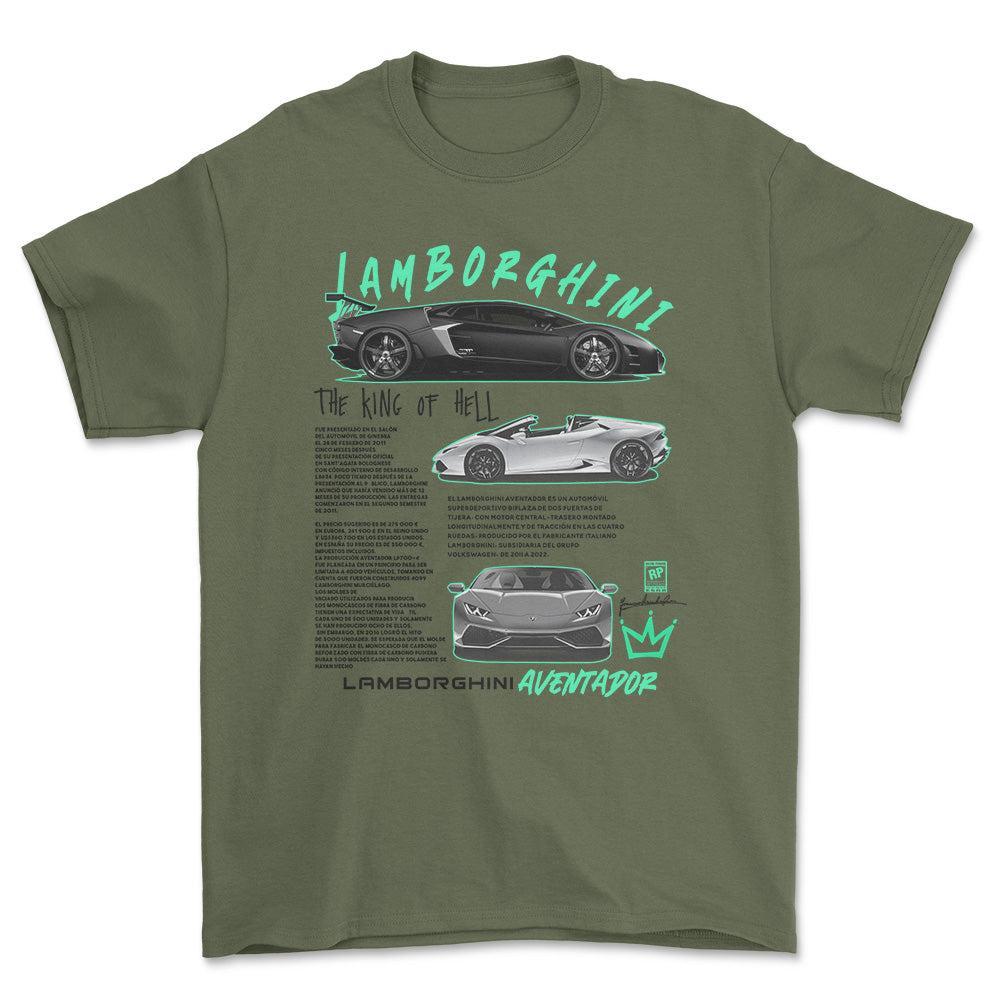 Lamborghini Aventador - Unisex T-Shirt , Bomuld-Beklædning-Lamborghini-Grøn Militær-S-Forside-Garage Culture Shop- garage - man cave - merchandise