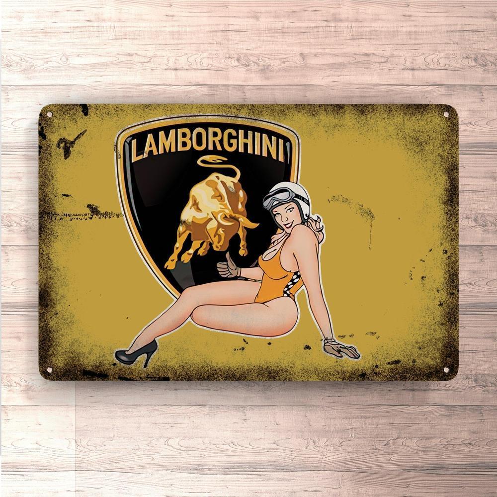 Lamborghini Pin-Up Vintage Skilte, Musemåtte, Dørmåtte-Skilte-Lamborghini-Garage Culture Shop- garage - man cave - merchandise