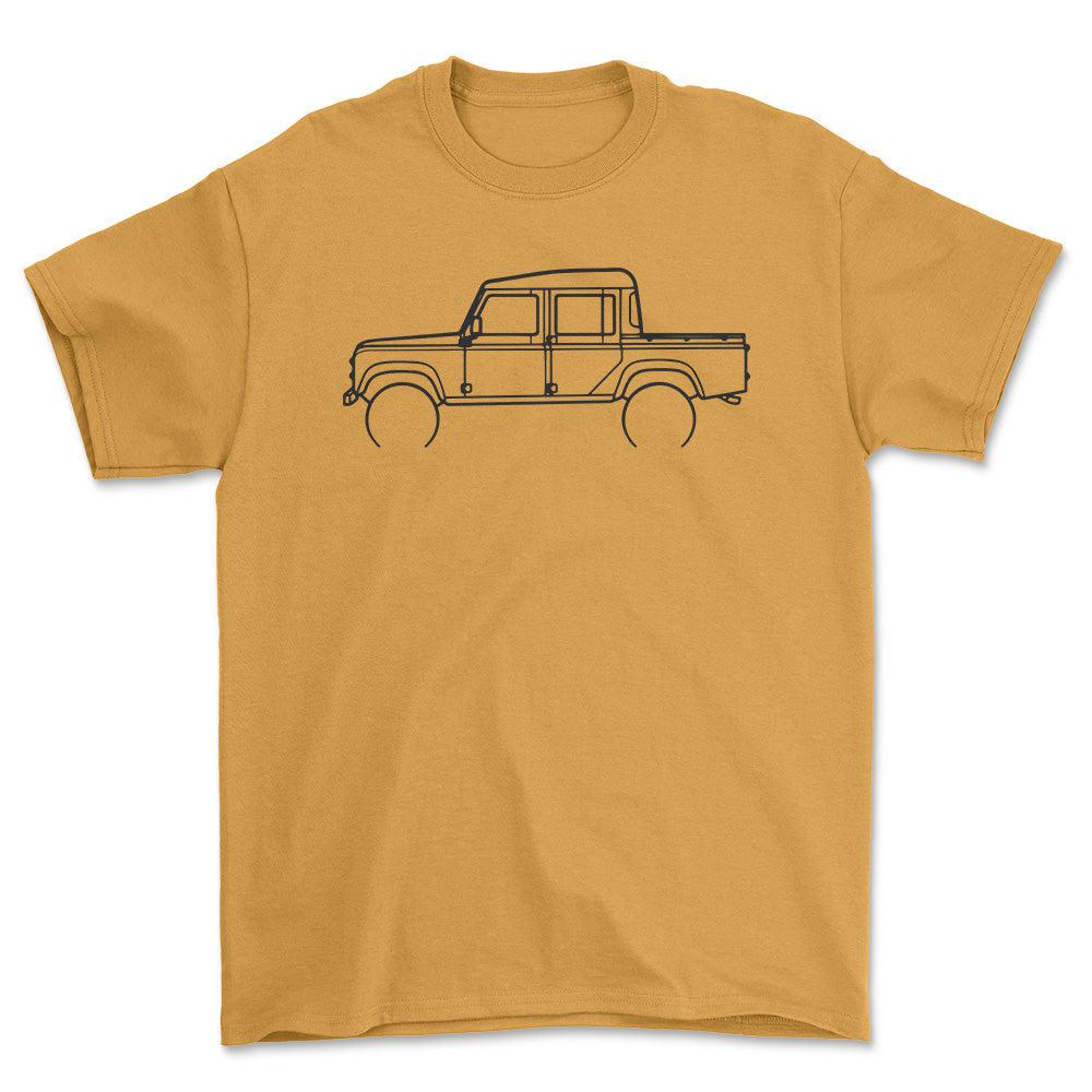 Land Rover Defender 110 Outline - Unisex T-Shirt , Bomuld-Beklædning-Land Rover-Guld-S-Forside-Garage Culture Shop- garage - man cave - merchandise