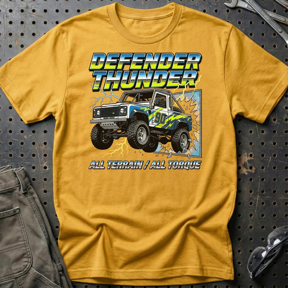 Land Rover Defender Thunder All Terrain All Torque - Unisex T-Shirt , Bomuld-Beklædning-Land Rover-Guld-S-Garage Culture Shop- garage - man cave - merchandise