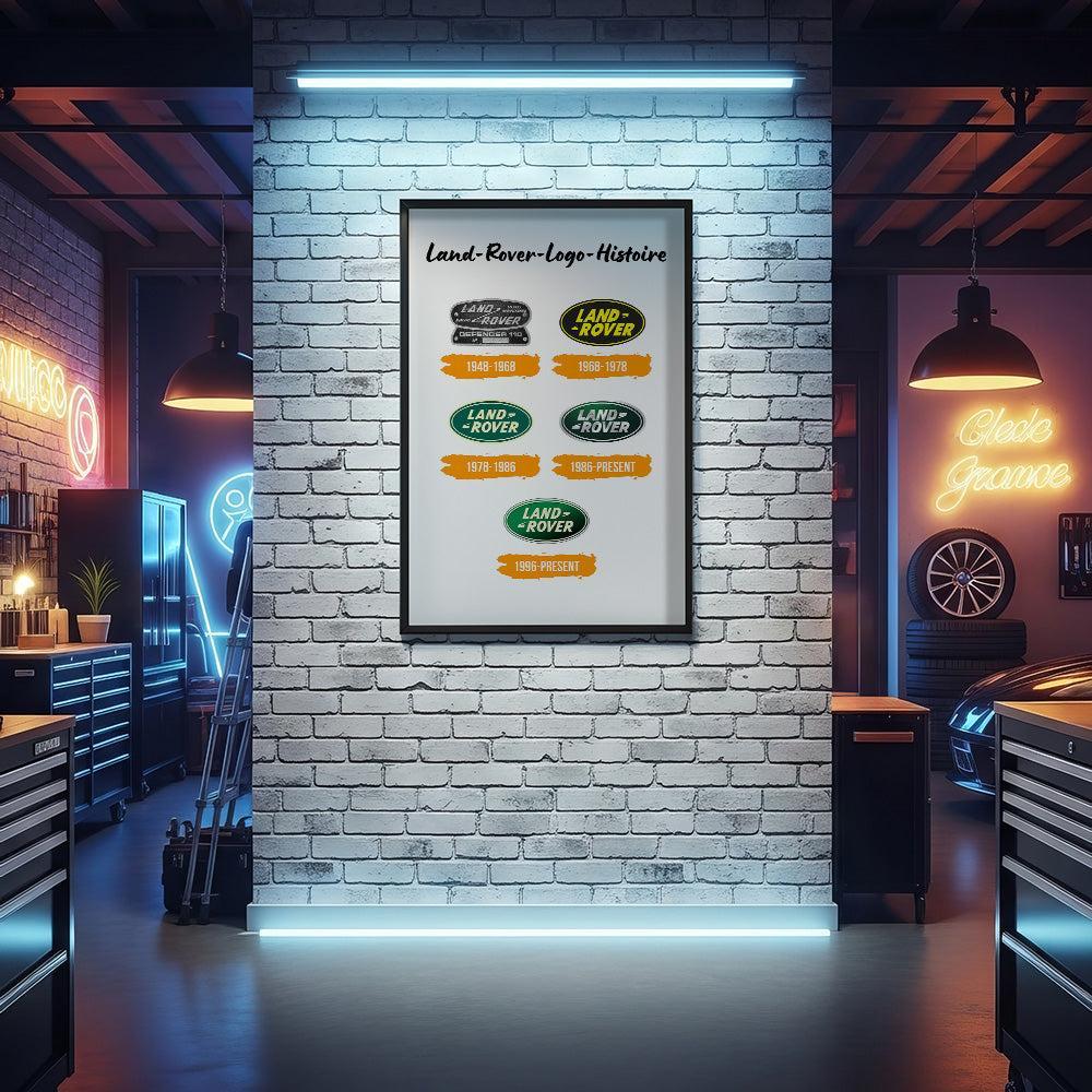 Land Rover Logo Histoire Skilte, Musemåtte, Dørmåtte-Skilte-Land Rover-Garage Culture Shop- garage - man cave - merchandise