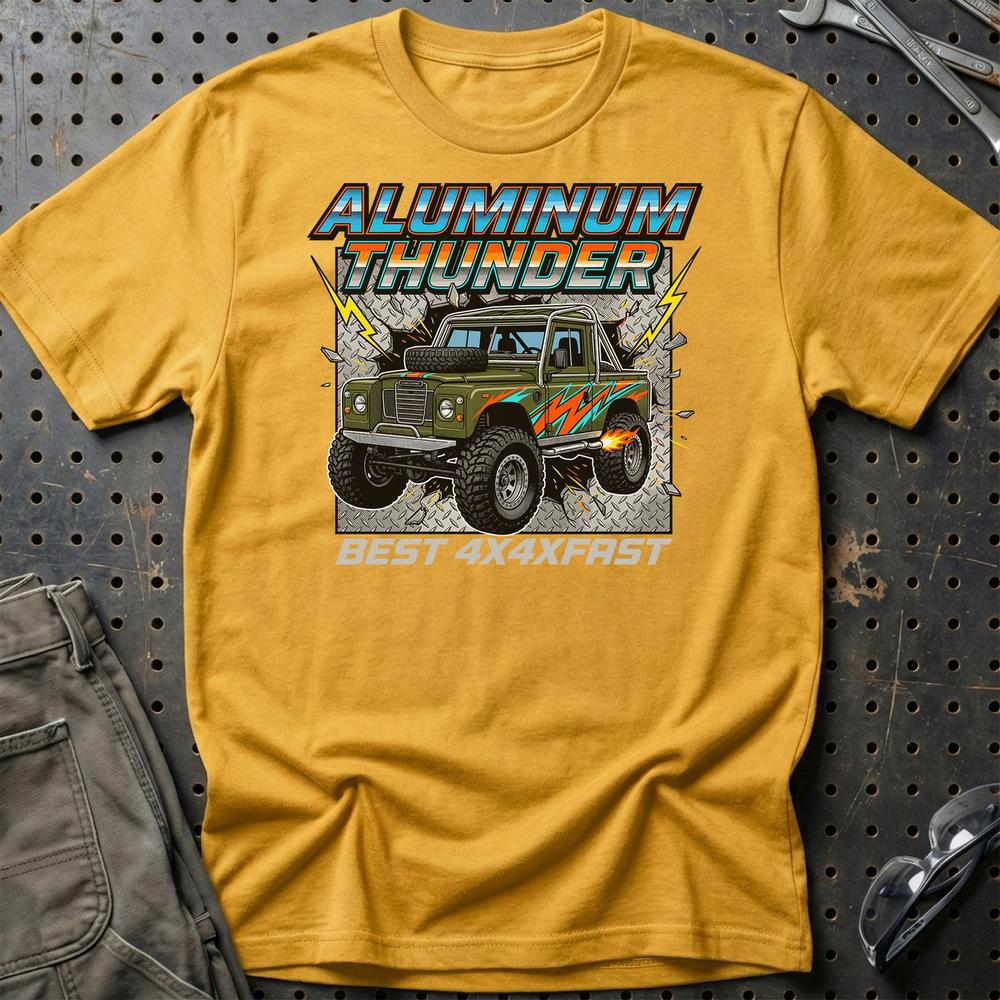 Land Rover Series II & III Aluminum Thunder 4x4 - Unisex T-Shirt , Bomuld-Beklædning-Land Rover-Guld-S-Garage Culture Shop- garage - man cave - merchandise