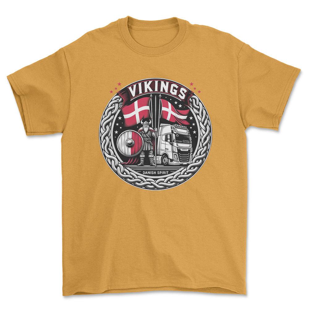 Lastbilchauffør - Vikings Danish Spirit - Unisex T-Shirt , Bomuld-Beklædning-Lastbilchauffør-Guld-S-Forside-Garage Culture Shop- garage - man cave - merchandise