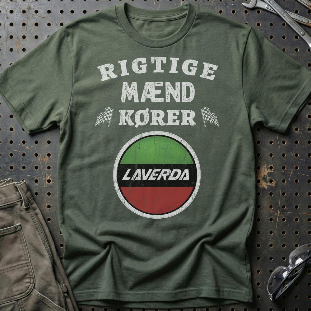 Laverda Rigtige Mænd Kører - Unisex T-Shirt , Bomuld-Beklædning-Laverda-Grøn Militær-S-Garage Culture Shop- garage - man cave - merchandise