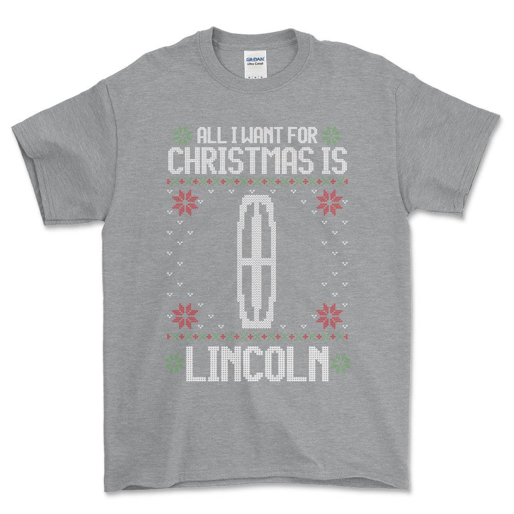 Lincoln - All I Want For Christmas - Unisex T-Shirt , Bomuld-Beklædning-Lincoln-Grå Sport-S-Forside-Garage Culture Shop- garage - man cave - merchandise