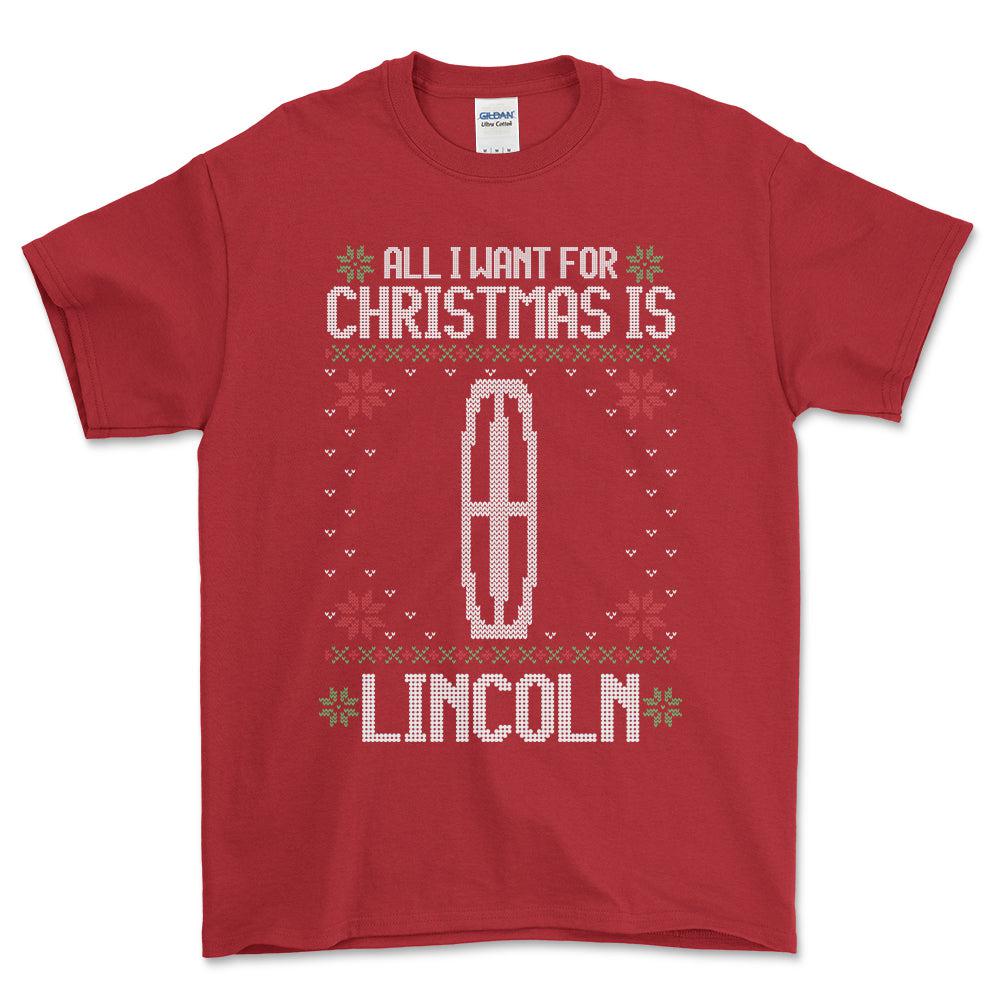 Lincoln - All I Want For Christmas - Unisex T-Shirt , Bomuld-Beklædning-Lincoln-Rød-S-Forside-Garage Culture Shop- garage - man cave - merchandise