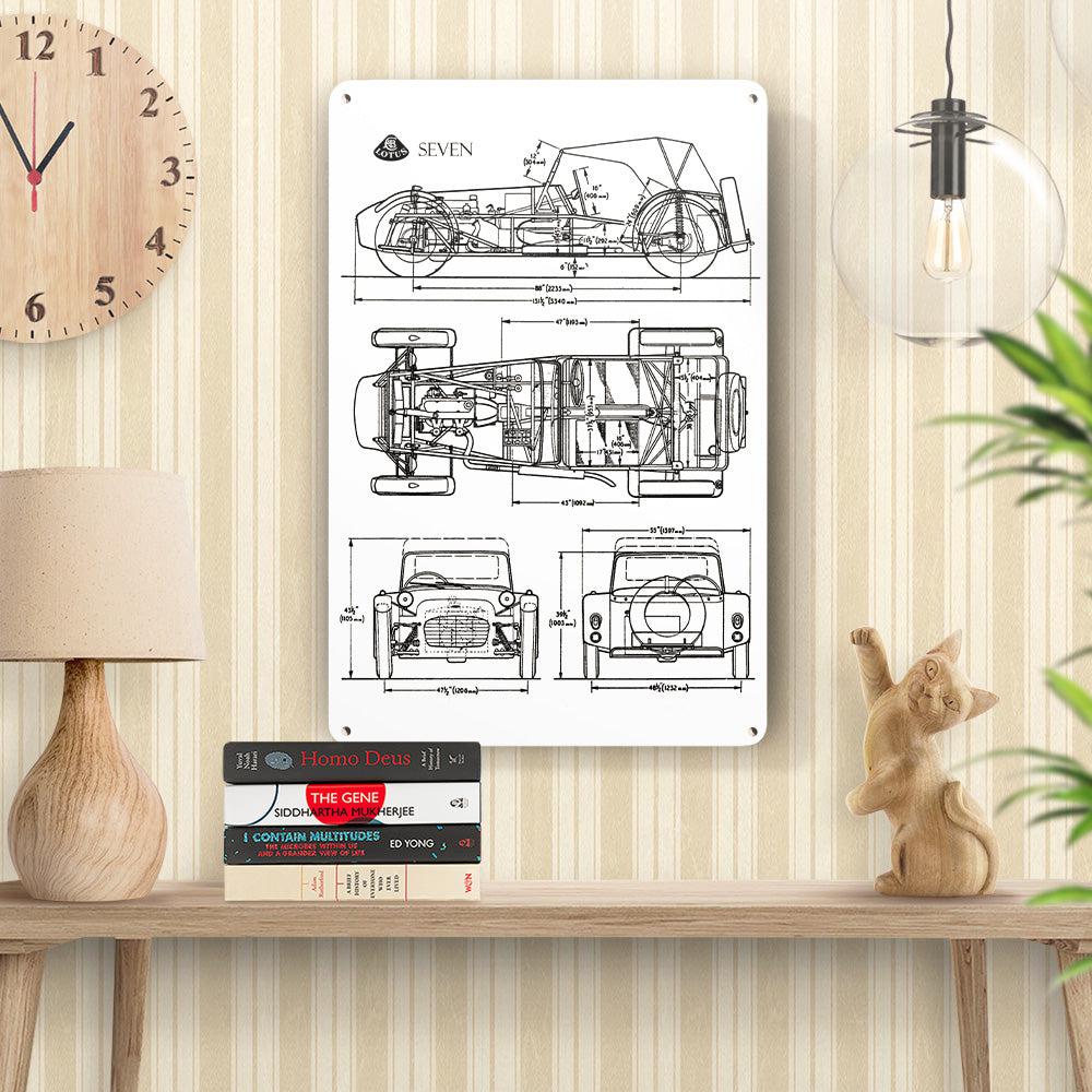 Lotus 7 Seven Blueprint Skilte, Musemåtte, Dørmåtte , Plakat-Blueprint-Lotus-Garage Culture Shop- garage - man cave - merchandise