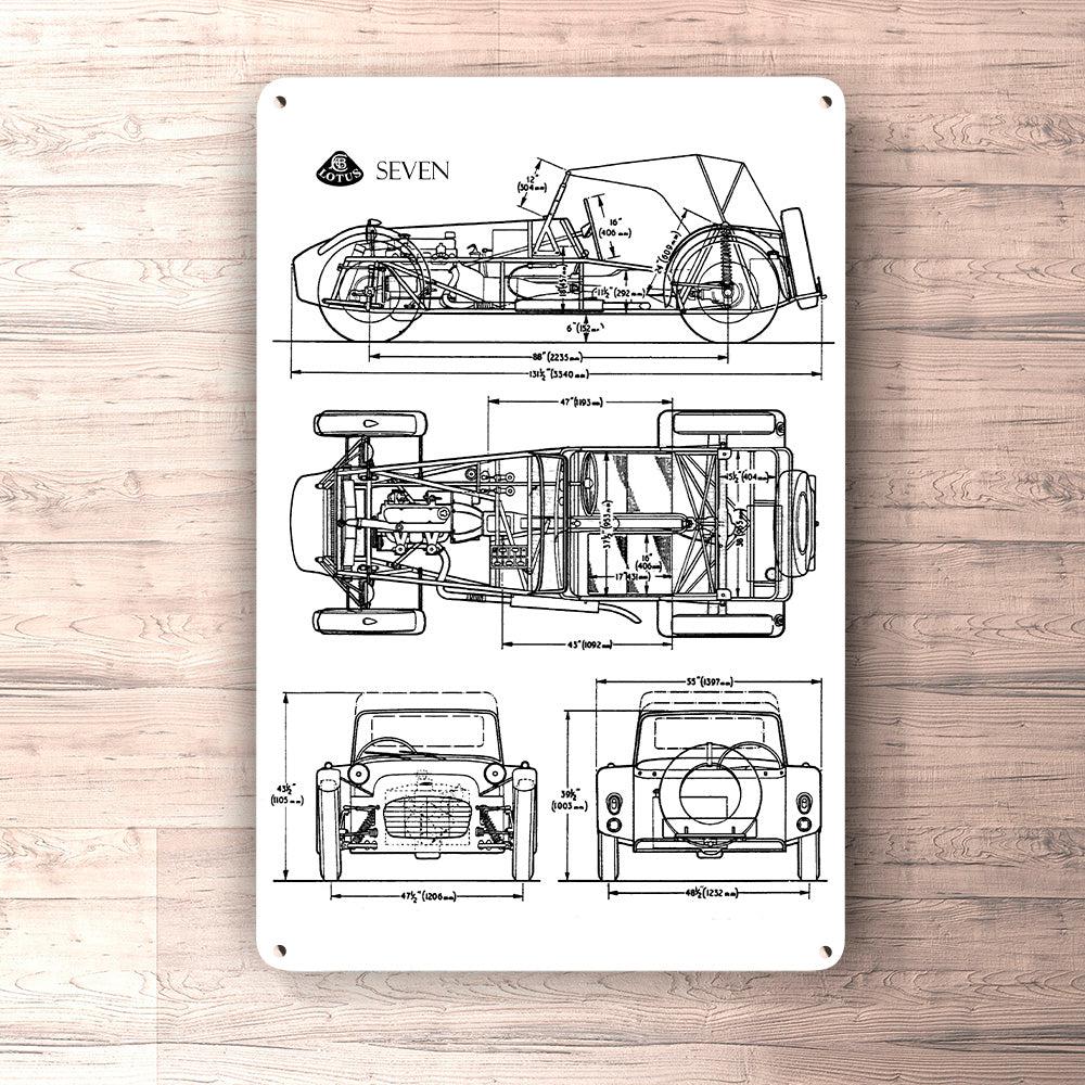 Lotus 7 Seven Blueprint Skilte, Musemåtte, Dørmåtte , Plakat-Blueprint-Lotus-Garage Culture Shop- garage - man cave - merchandise