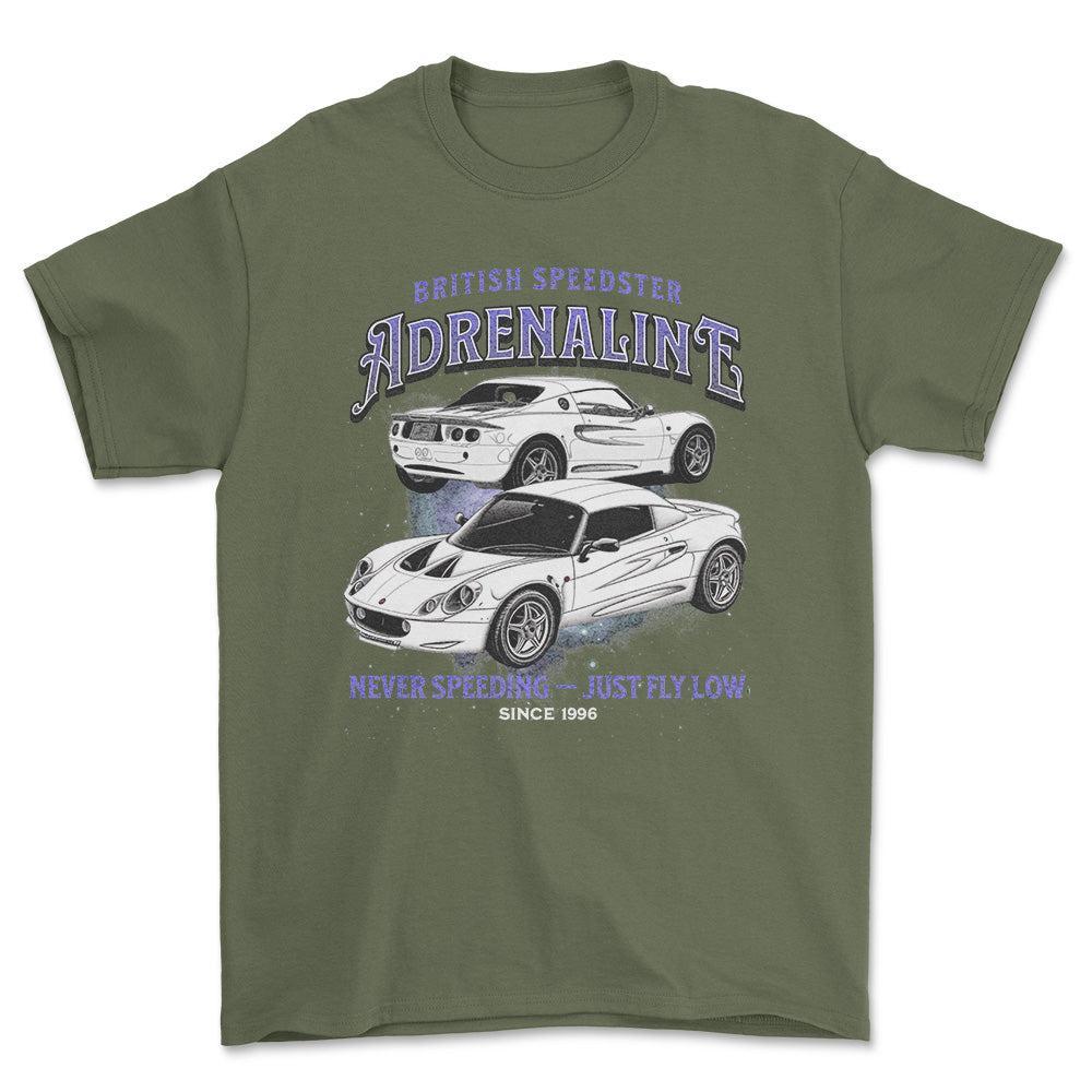 Lotus Elise - Unisex T-Shirt , Bomuld-Beklædning-Lotus-Grøn Militær-S-Forside-Garage Culture Shop- garage - man cave - merchandise