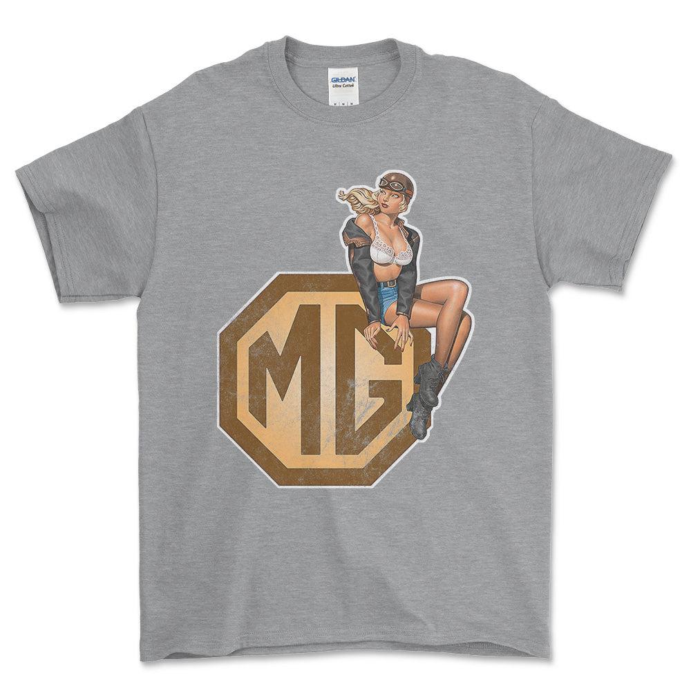 MG Pinup - Unisex T-Shirt , Bomuld-Beklædning-MG-Grå Sport-S-Forside-Garage Culture Shop- garage - man cave - merchandise