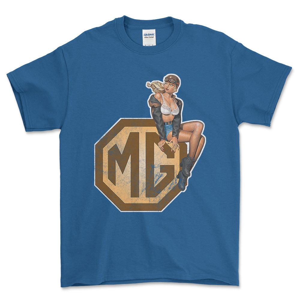 MG Pinup - Unisex T-Shirt , Bomuld-Beklædning-MG-Blå Royal-S-Forside-Garage Culture Shop- garage - man cave - merchandise