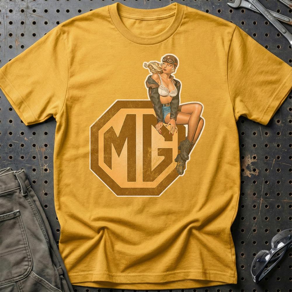 MG Pinup - Unisex T-Shirt , Bomuld-Beklædning-MG-Guld-S-Garage Culture Shop- garage - man cave - merchandise