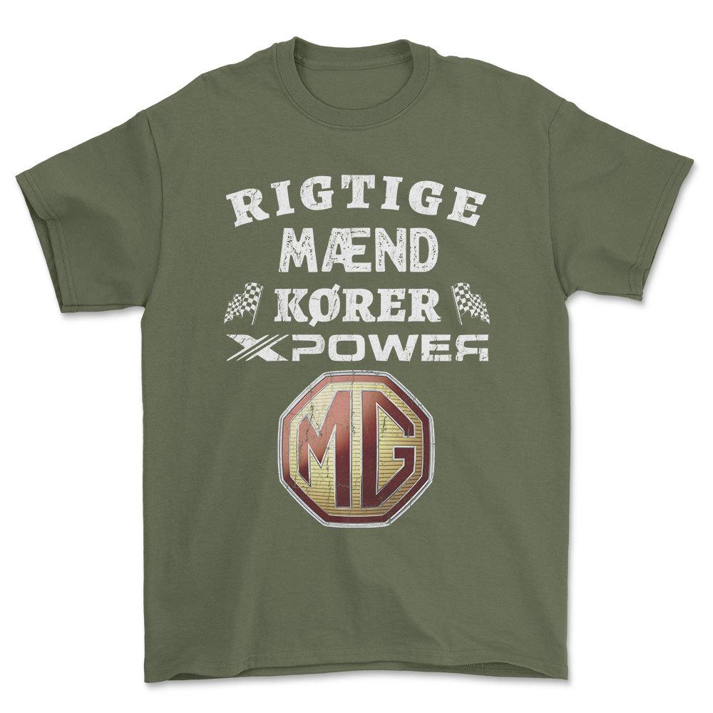 MG4 Xpower Rigtige Mænd Kører - Unisex T-Shirt , Bomuld-Beklædning-MG-Grøn Militær-S-Forside-Garage Culture Shop- garage - man cave - merchandise