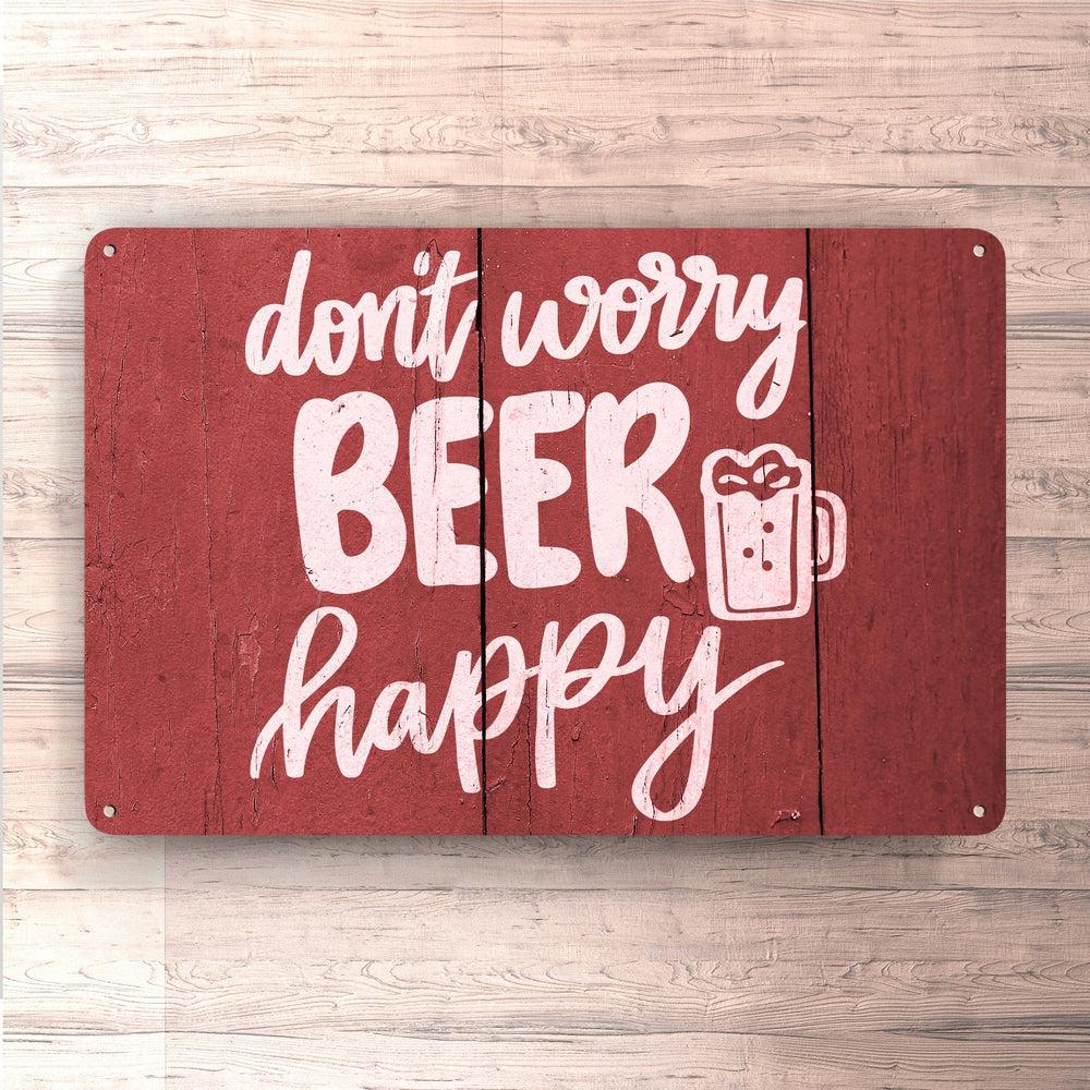 Man Cave Øl - Dont Worry Beer Happy - Skilte, Musemåtte, Dørmåtte-Skilte-Funny Garage-Garage Culture Shop- garage - man cave - merchandise