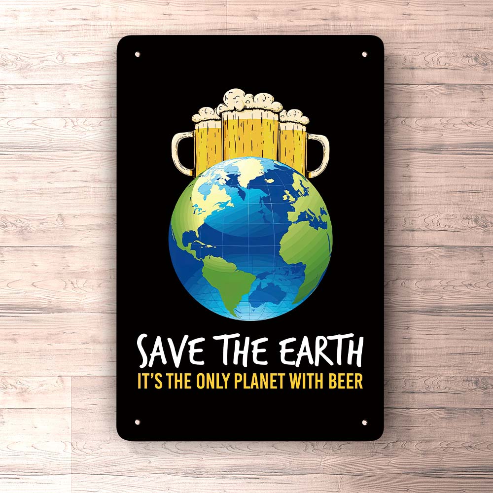 Man Cave Øl - Save The Eart Planet With Beer - Skilte, Musemåtte, Dørmåtte , Plakat-Skilte-Funny Garage-Garage Culture Shop- garage - man cave - merchandise