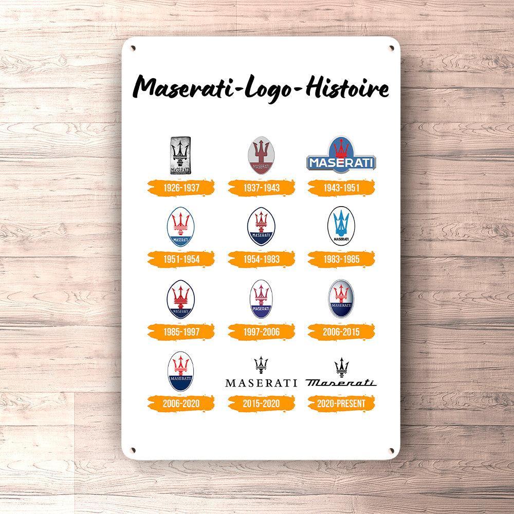 Maserati Logo Histoire Skilte, Musemåtte, Dørmåtte , Plakat-Skilte-Maserati-Garage Culture Shop- garage - man cave - merchandise