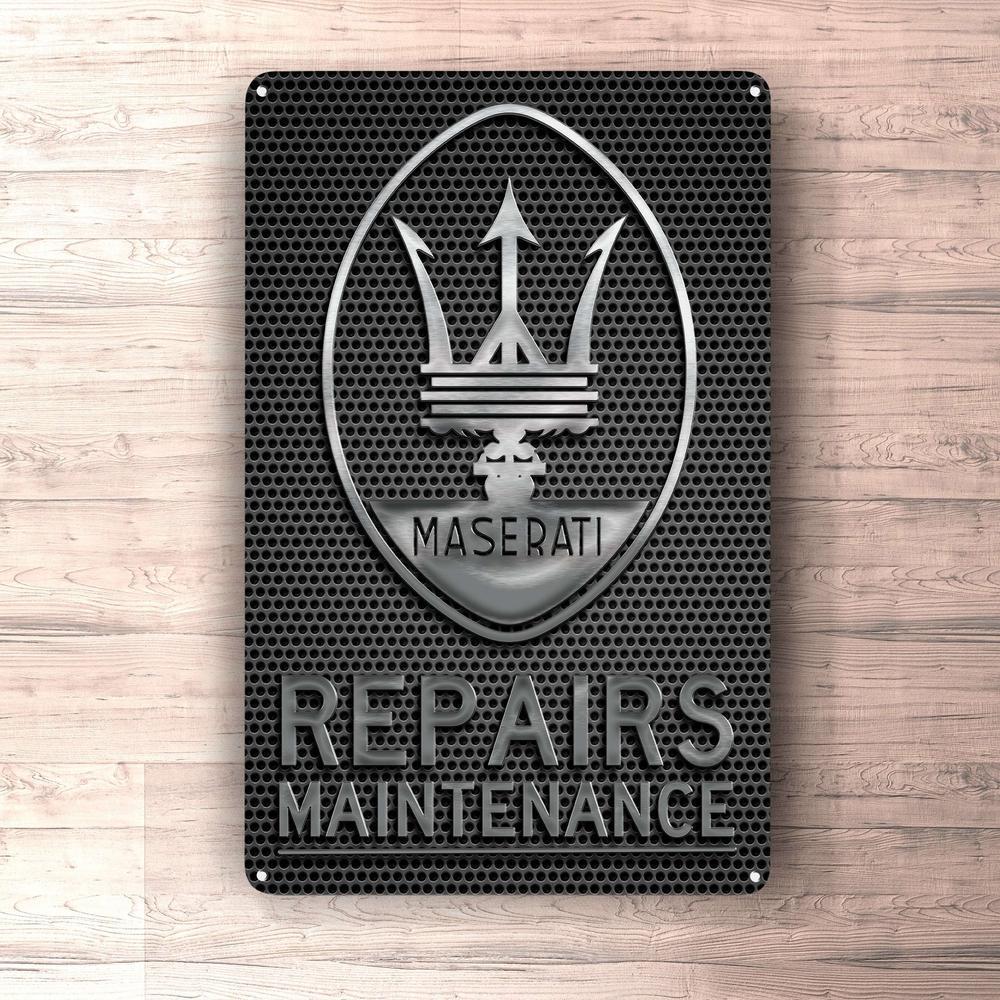 Maserati Repairs Maintenance Skilte, Musemåtte, Dørmåtte , Plakat-Skilte-Maserati-Garage Culture Shop- garage - man cave - merchandise