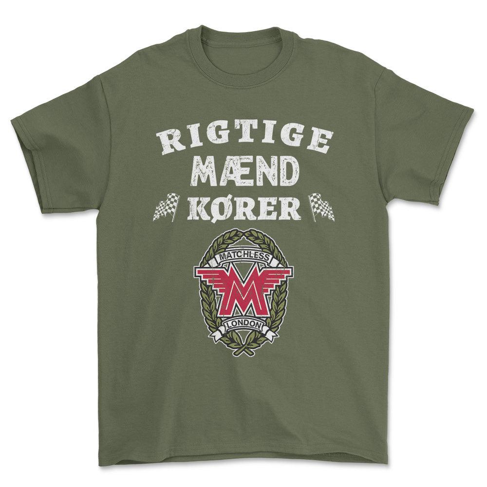 Matchless Rigtige Mænd Kører - Unisex T-Shirt , Bomuld-Beklædning-Matchless-Grøn Militær-S-Forside-Garage Culture Shop- garage - man cave - merchandise