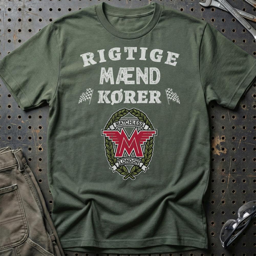 Matchless Rigtige Mænd Kører - Unisex T-Shirt , Bomuld-Beklædning-Matchless-Grøn Militær-S-Garage Culture Shop- garage - man cave - merchandise