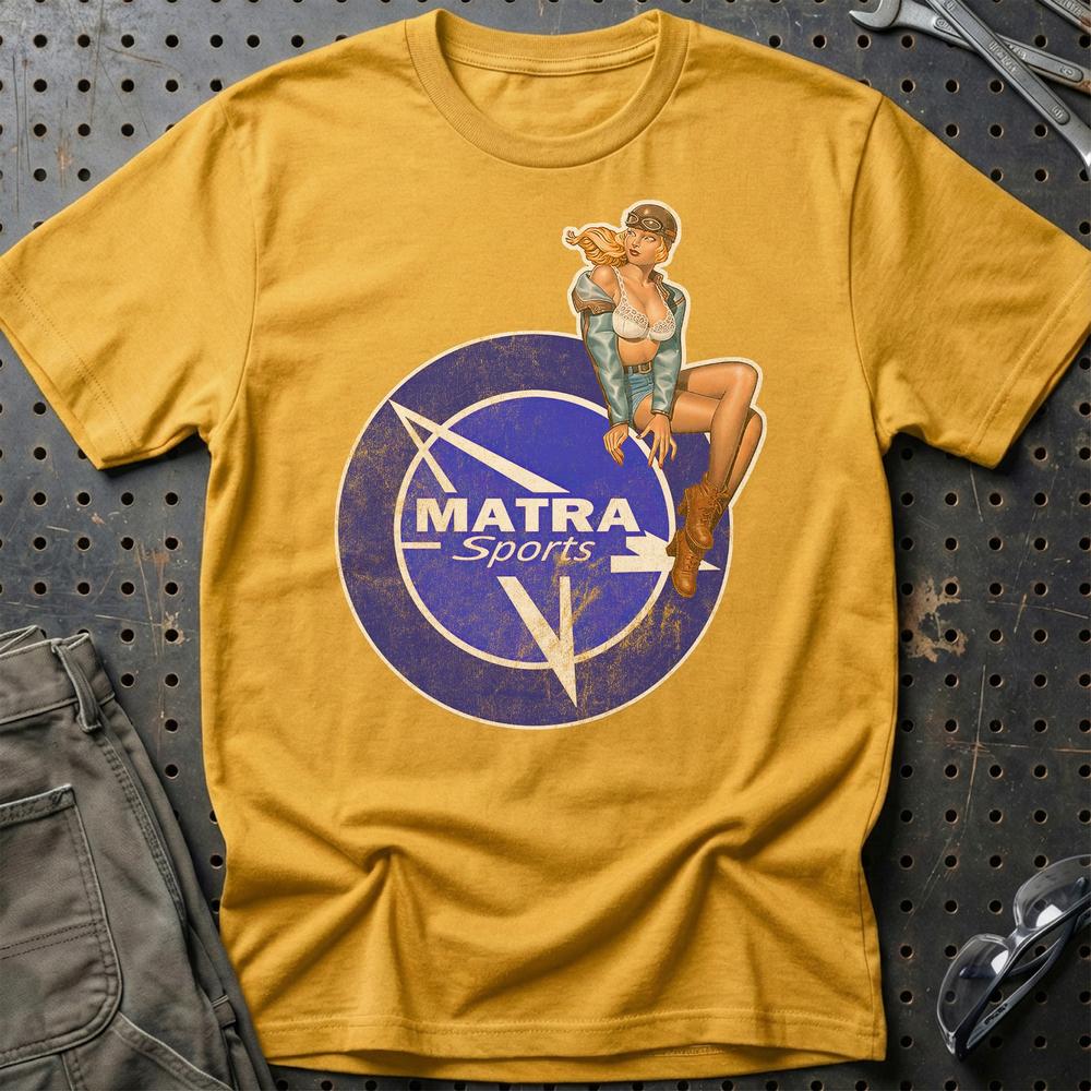 Matra Pinup - Unisex T-Shirt , Bomuld-Beklædning-Matra-Guld-S-Garage Culture Shop- garage - man cave - merchandise