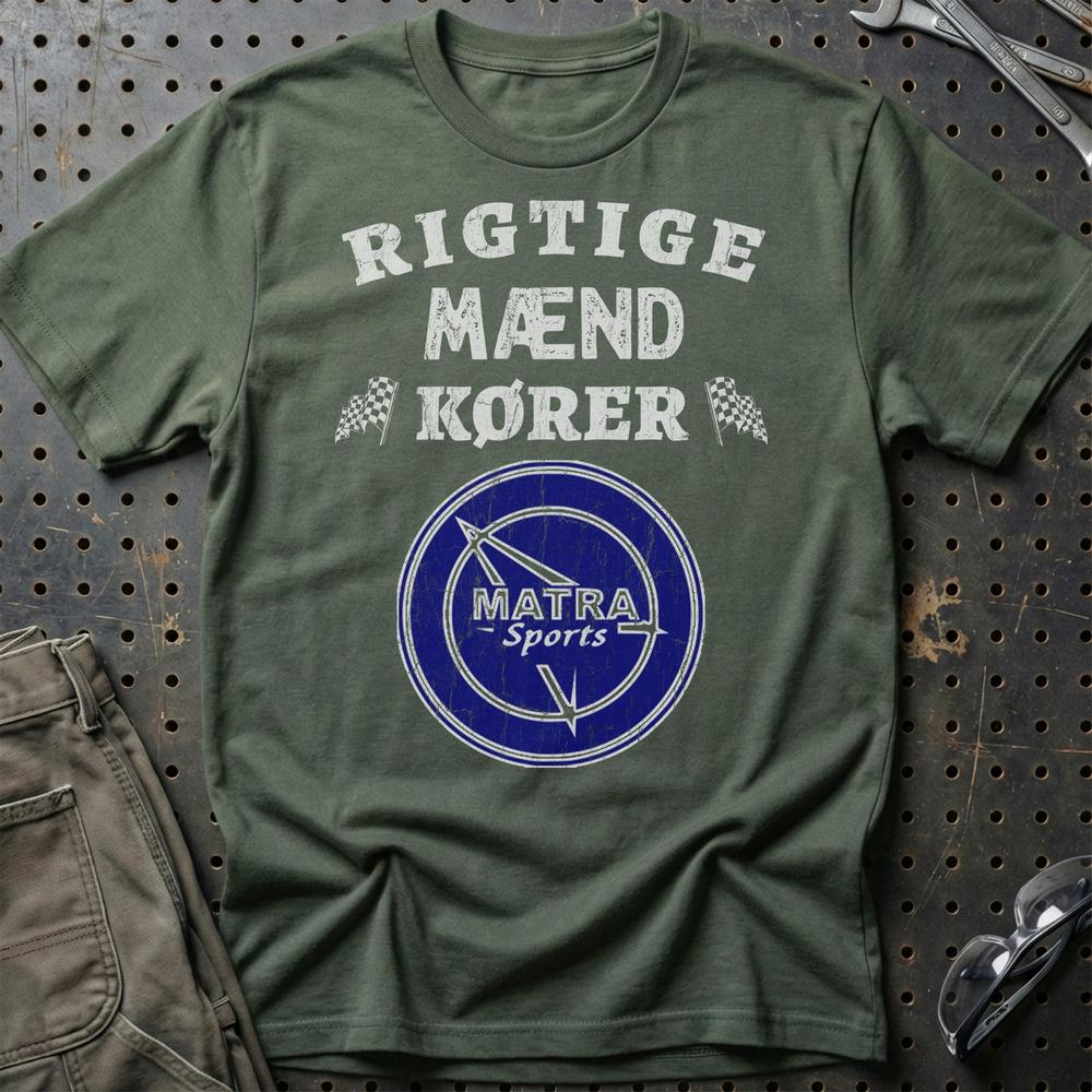 Matra Rigtige Mænd Kører - Unisex T-Shirt , Bomuld-Beklædning-Matra-Grøn Militær-S-Garage Culture Shop- garage - man cave - merchandise
