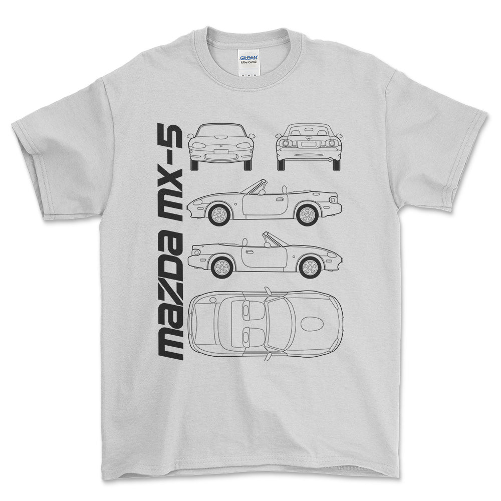 Mazda Mx-5 (Nb) Unisex T-Shirt , Bomuld-Beklædning-Mazda-Hvid-S-Forside-Garage Culture Shop- garage - man cave - merchandise