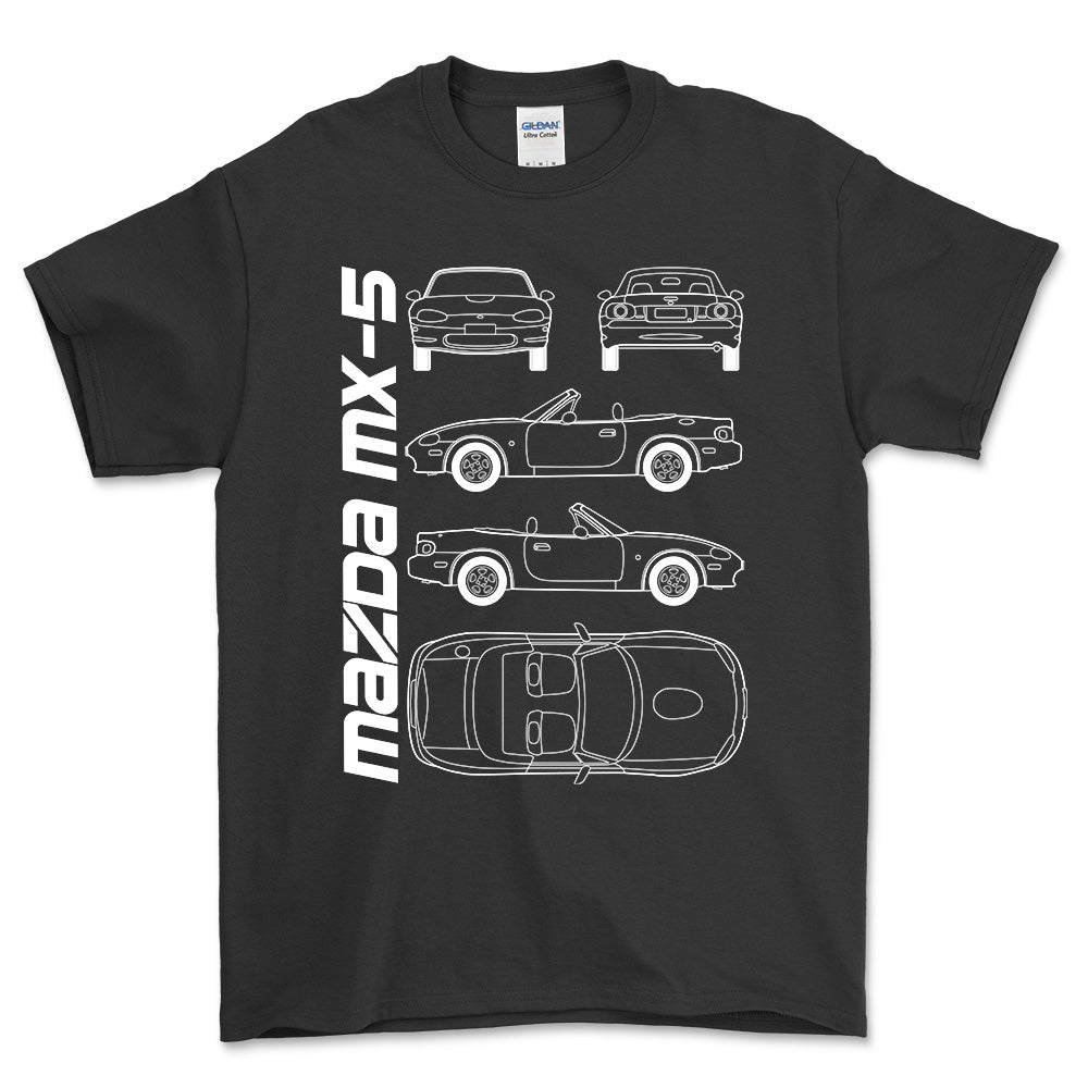 Mazda Mx-5 (Nb) Unisex T-Shirt , Bomuld-Beklædning-Mazda-Sort-S-Forside-Garage Culture Shop- garage - man cave - merchandise