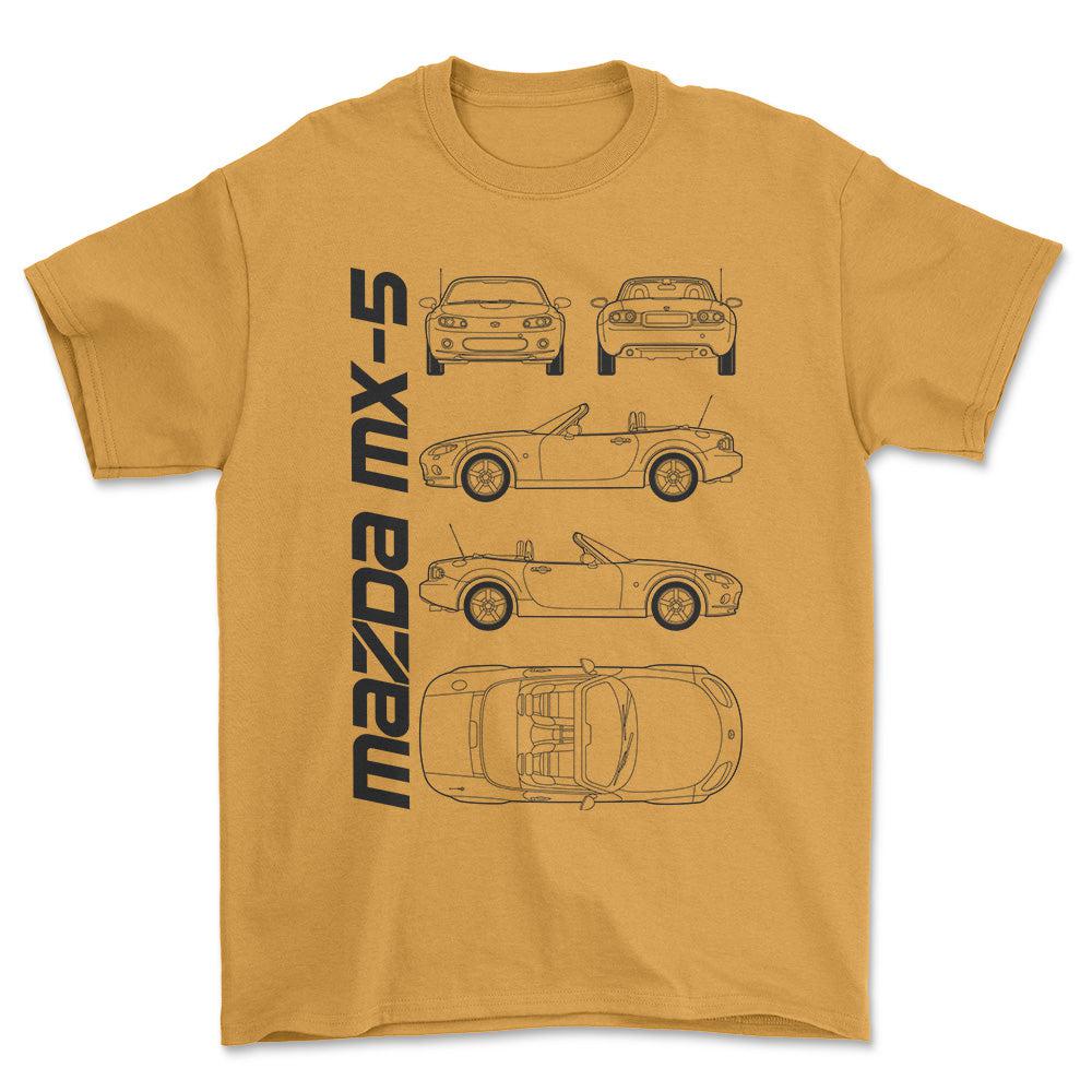 Mazda Mx-5 (Nc) Unisex T-Shirt , Bomuld-Beklædning-Mazda-Guld-S-Forside-Garage Culture Shop- garage - man cave - merchandise