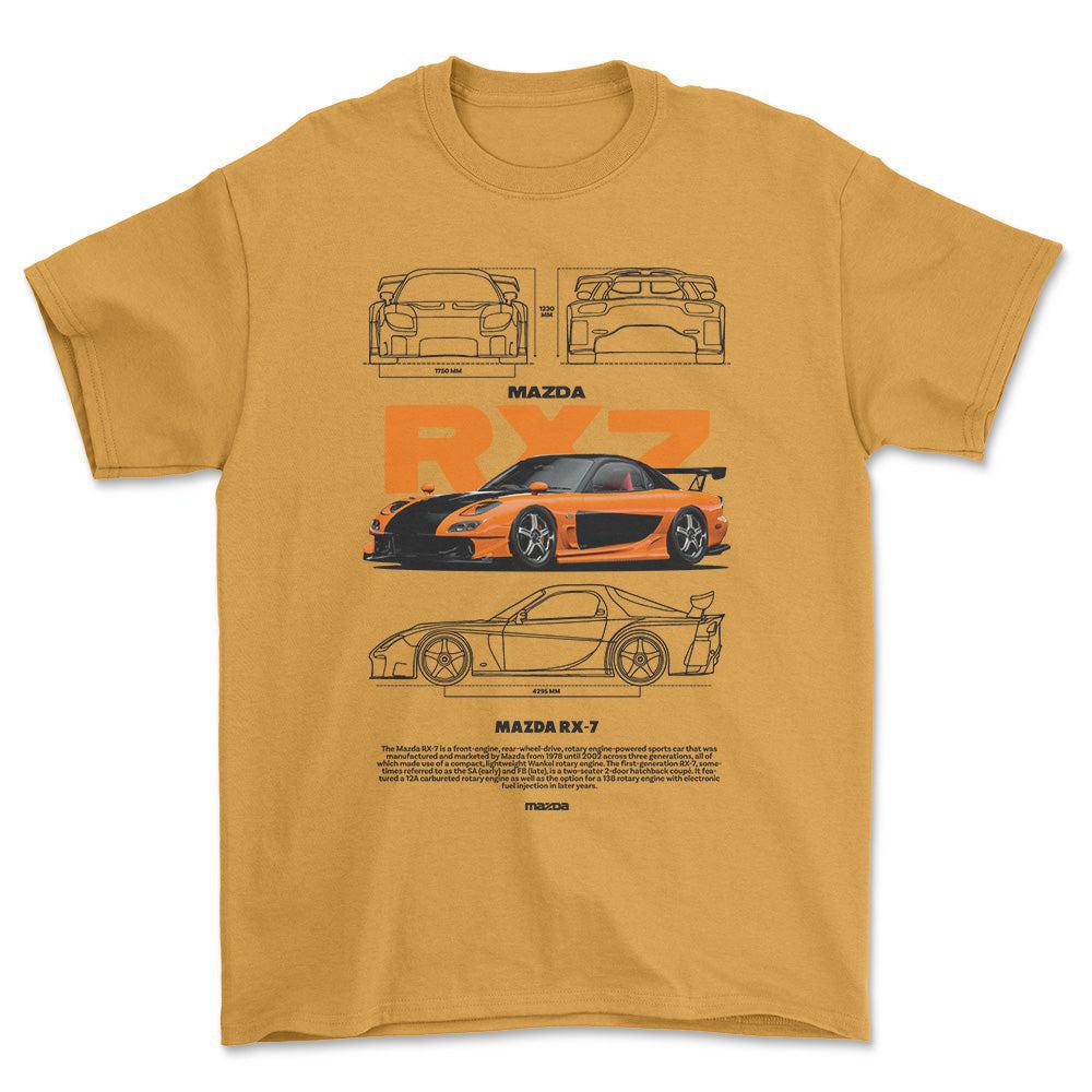 Mazda RX7 - Unisex T-Shirt , Bomuld-Beklædning-Mazda-Guld-S-Forside-Garage Culture Shop- garage - man cave - merchandise