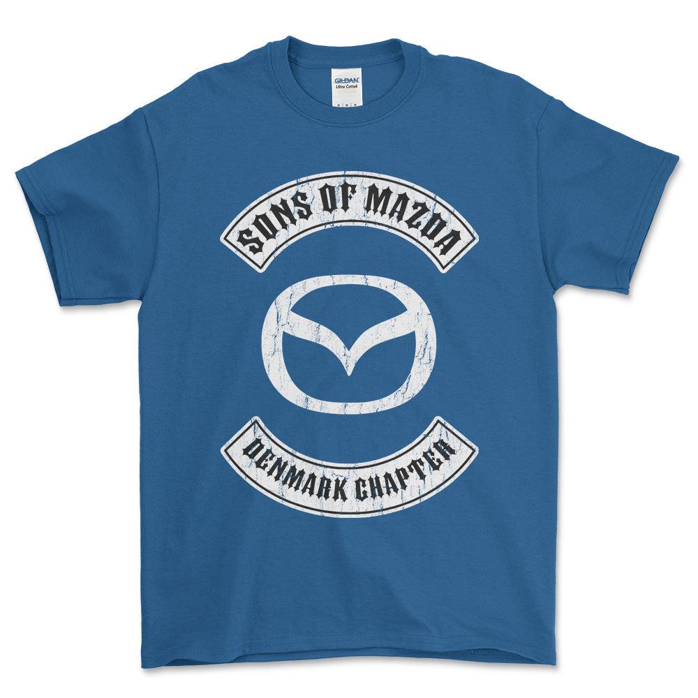 Mazda Sons Of Mazda Denmark Chapter Unisex T-Shirt , Bomuld-Beklædning-Mazda-Blå Royal-S-Forside-Garage Culture Shop- garage - man cave - merchandise